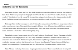 Print <i>Industry Day in Tanzania</i> reading comprehension.