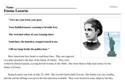 Print <i>Emma Lazarus</i> reading comprehension.