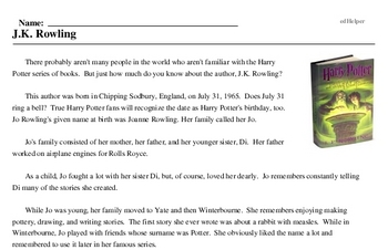 Print <i>J.K. Rowling</i> reading comprehension.