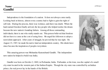 Print <i>Gandhi</i> reading comprehension.