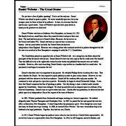 Print <i>Daniel Webster - The Great Orator</i> reading comprehension.