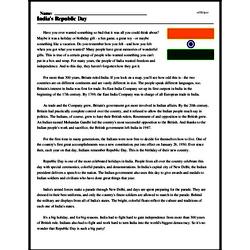 Print <i>India's Republic Day</i> reading comprehension.