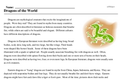 Print <i>Dragons of the World</i> reading comprehension.
