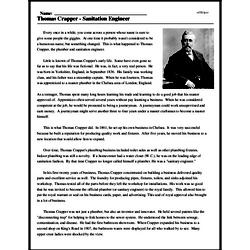 Print <i>Thomas Crapper - Sanitation Engineer</i> reading comprehension.