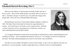 Print <i>Elizabeth Barrett Browning, Part 1</i> reading comprehension.