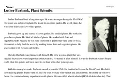 Print <i>Luther Burbank, Plant Scientist</i> reading comprehension.