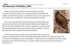 Print <i>The Buzzards of Hinckley, Ohio</i> reading comprehension.