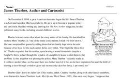 Print <i>James Thurber, Author and Cartoonist</i> reading comprehension.