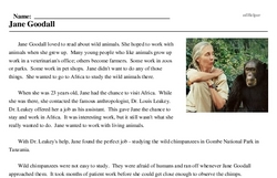 Print <i>Jane Goodall</i> reading comprehension.