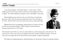 Print <i>Charlie Chaplin</i> reading comprehension.