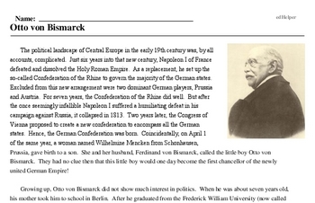Print <i>Otto von Bismarck</i> reading comprehension.