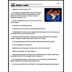 Print <i>Happy Birthday, Garfield</i> reading comprehension.