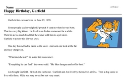 Print <i>Happy Birthday, Garfield</i> reading comprehension.