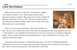 Print <i>Labor Day Kindness</i> reading comprehension.