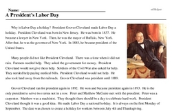 Print <i>A President's Labor Day</i> reading comprehension.