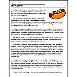 Print <i>Hot Dog Trivia</i> reading comprehension.