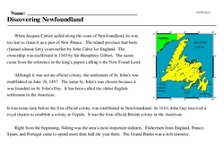 Print <i>Discovering Newfoundland</i> reading comprehension.