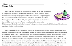 Print <i>Marco Polo</i> reading comprehension.