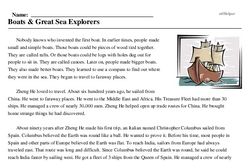 Print <i>Boats & Great Sea Explorers</i> reading comprehension.