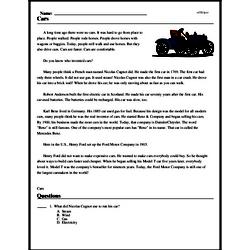 Print <i>Cars</i> reading comprehension.