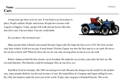 Print <i>Cars</i> reading comprehension.