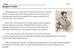 Print <i>Jacques Cartier</i> reading comprehension.