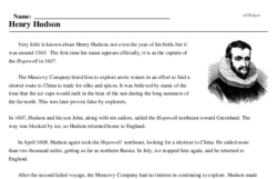 Print <i>Henry Hudson</i> reading comprehension.
