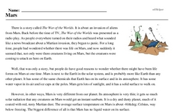 Print <i>Mars</i> reading comprehension.