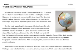 Print <i>World on a Window Sill, Part 1</i> reading comprehension.