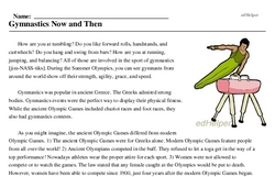 Print <i>Gymnastics Now and Then</i> reading comprehension.