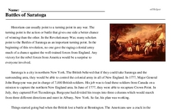 Print <i>Battles of Saratoga</i> reading comprehension.
