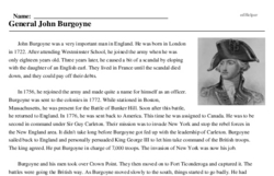 Print <i>General John Burgoyne</i> reading comprehension.