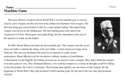 Print <i>Machine Guns</i> reading comprehension.