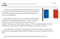 Print <i>France</i> reading comprehension.