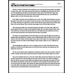 Print <i>The Life of a World War I Soldier</i> reading comprehension.