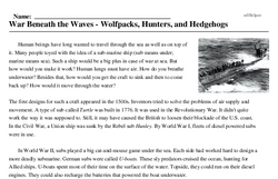 Print <i>War Beneath the Waves - Wolfpacks, Hunters, and Hedgehogs</i> reading comprehension.