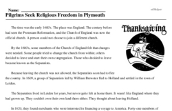 Print <i>Pilgrims Seek Religious Freedom in Plymouth</i> reading comprehension.