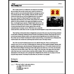 Print <i>The Stamp Act</i> reading comprehension.