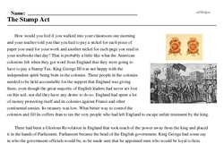 Print <i>The Stamp Act</i> reading comprehension.