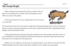Print <i>The Navajo People</i> reading comprehension.