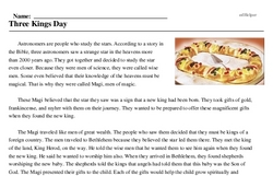 Print <i>Three Kings Day</i> reading comprehension.