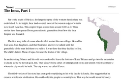 Print <i>The Incas, Part 1</i> reading comprehension.