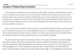 Print <i>Taxation Without Representation</i> reading comprehension.