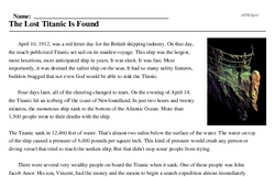 Print <i>The Lost Titanic Is Found</i> reading comprehension.