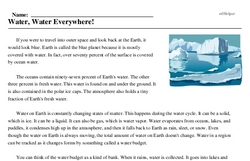 Print <i>Water, Water Everywhere!</i> reading comprehension.
