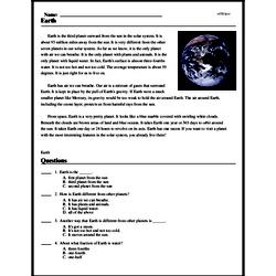 Print <i>Earth</i> reading comprehension.