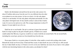 Print <i>Earth</i> reading comprehension.