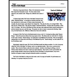 Print <i>Twelve Girls Band</i> reading comprehension.
