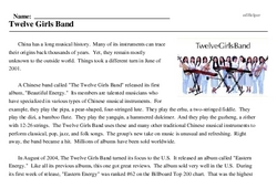 Print <i>Twelve Girls Band</i> reading comprehension.