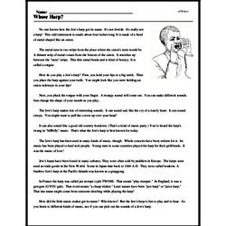 Print <i>Whose Harp?</i> reading comprehension.